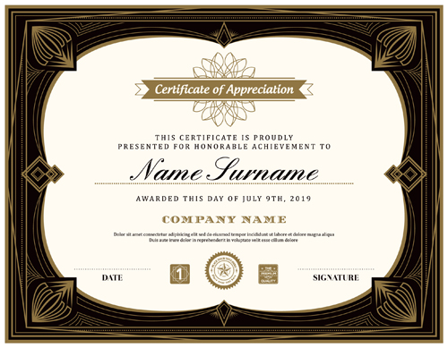 Golden with black certificate template vector template golden certificate black   