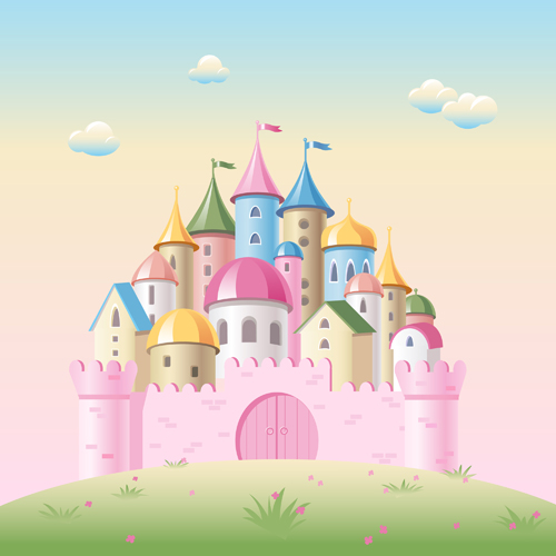 Colored kids castles vector kids colored castles   