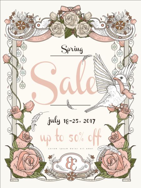 Spring sale poster with flowers vector 04 spring poster flowers   