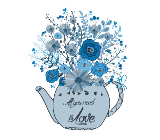 Watercolor flowers and cup tea hand drawn vector 02 watercolor tea hand flowers drawn cup   