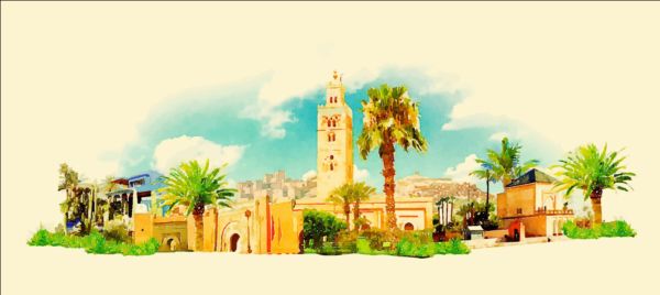 Watercolor marakech pano vector watercolor pano marakech   