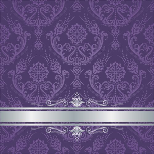 Luxury purple floral damask cover with silver border vector silver purple luxury damask border   