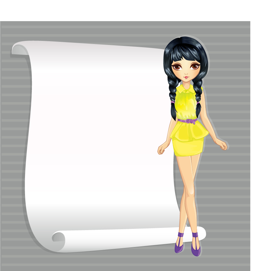 Beautiful girl with blank paper vector 13 paper girl blank beautiful   