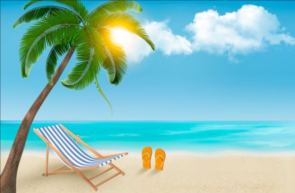 Beach chair and palms tree with travel background vector 01 tree travel palms chair beach background   