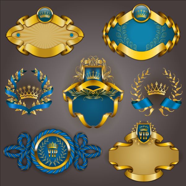 Gold crown VIP labels vector set 04 vip labels gold crown   