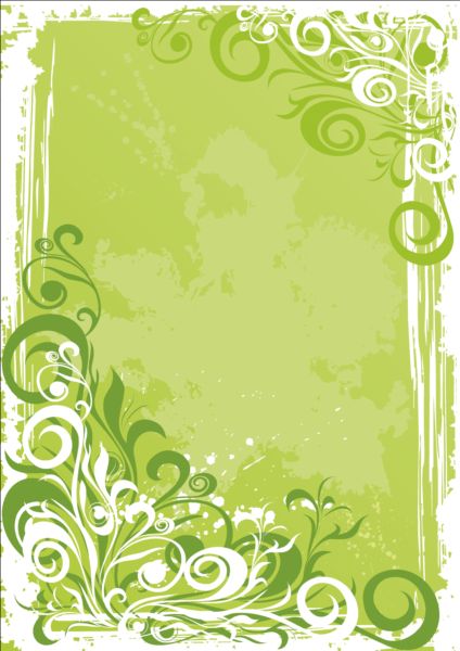 Green decor floral with grunge background vector 02 grunge green floral decor background   