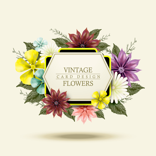 Vintage card with flower vector set 03 vintage flower card   