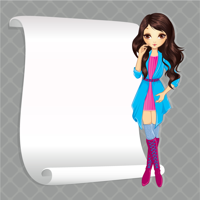 Beautiful girl with blank paper vector 12 paper girl blank beautiful   