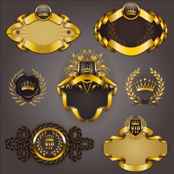 Gold crown VIP labels vector set 03 vip labels gold crown   