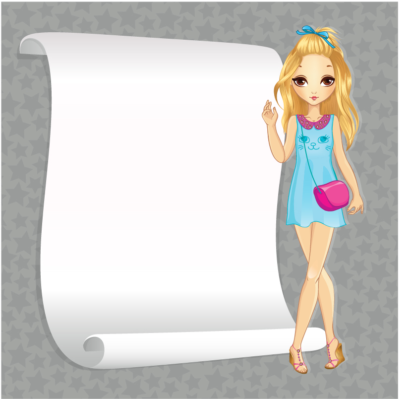 Beautiful girl with blank paper vector 02 paper girl blank beautiful   