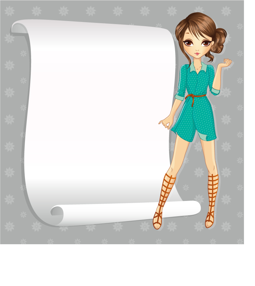 Beautiful girl with blank paper vector 11 paper girl blank beautiful   
