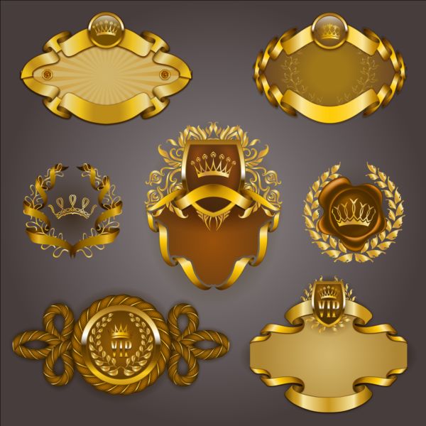 Gold crown VIP labels vector set 12 vip labels gold crown   