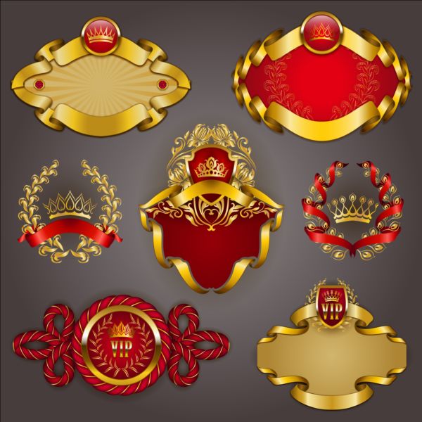 Gold crown VIP labels vector set 02 vip labels gold crown   