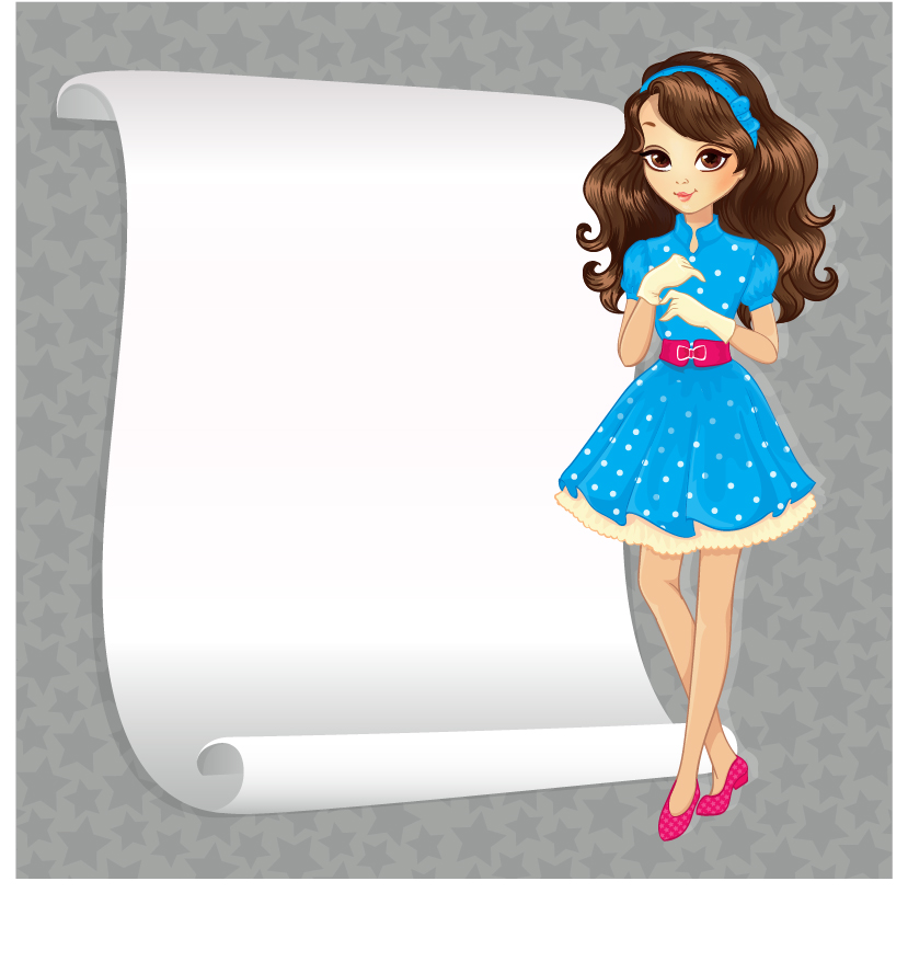 Beautiful girl with blank paper vector 01 paper girl blank beautiful   