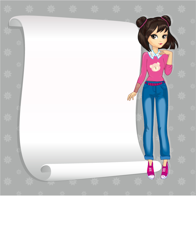 Beautiful girl with blank paper vector 20 paper girl blank beautiful   