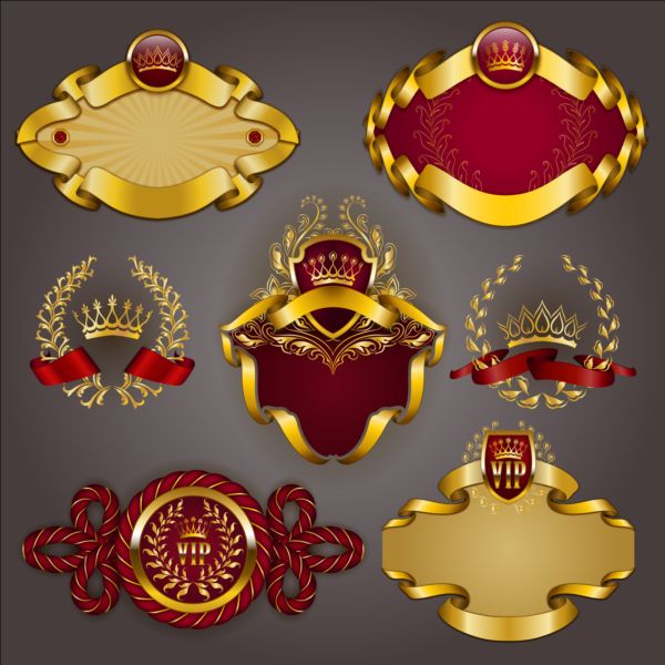 Gold crown VIP labels vector set 01 vip labels gold crown   