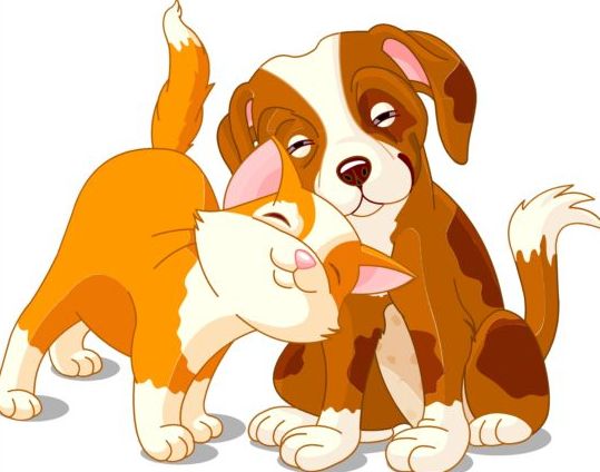 Cute dog with cat vector illustration 01 dog cat   