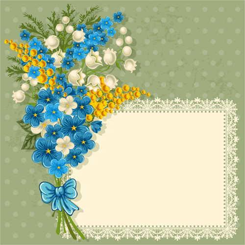 Blue flower with lace frame vector lace greeting frame flower   