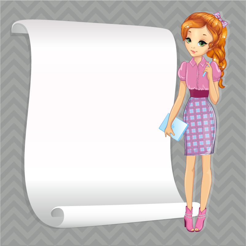 Beautiful girl with blank paper vector 19 paper girl blank beautiful   