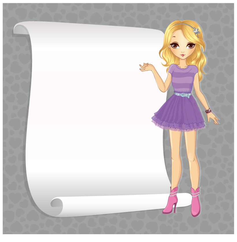Beautiful girl with blank paper vector 09 paper girl blank beautiful   
