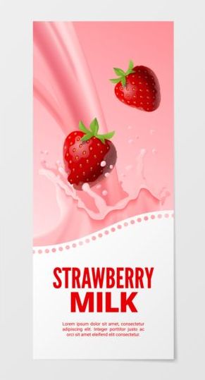 Strawberry milk banner vector strawberry milk banner   
