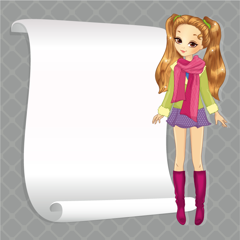 Beautiful girl with blank paper vector 18 paper girl blank beautiful   