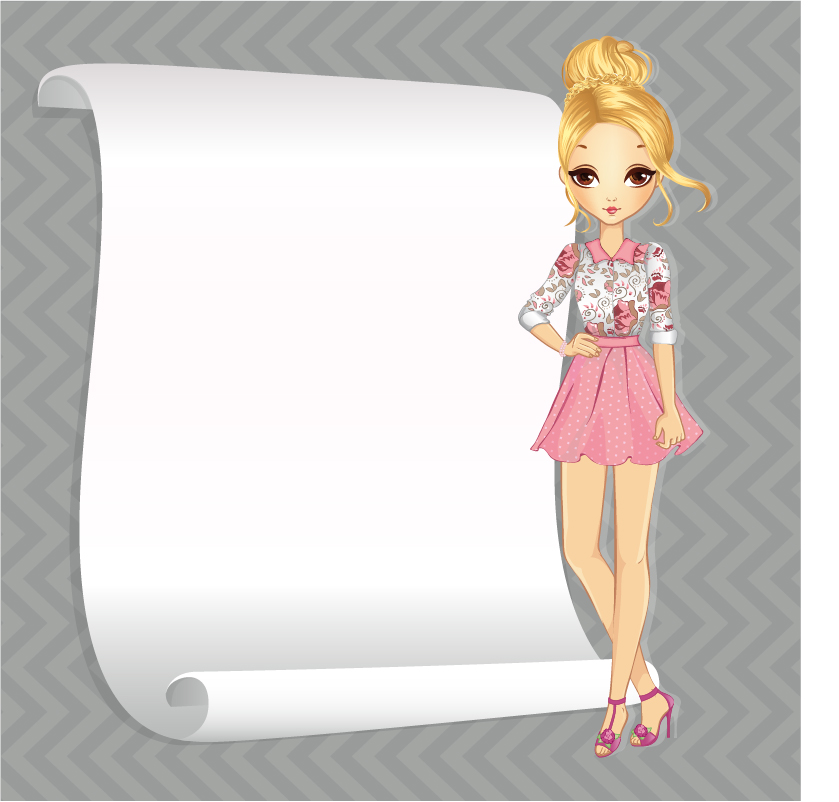 Beautiful girl with blank paper vector 08 paper girl blank beautiful   