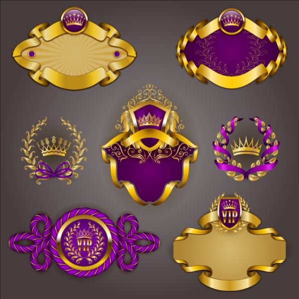 Gold crown VIP labels vector set 09 vip labels gold crown   