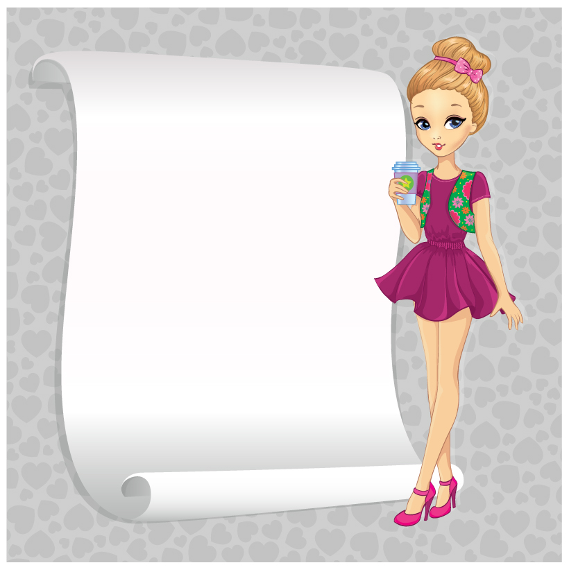 Beautiful girl with blank paper vector 17 paper girl blank beautiful   