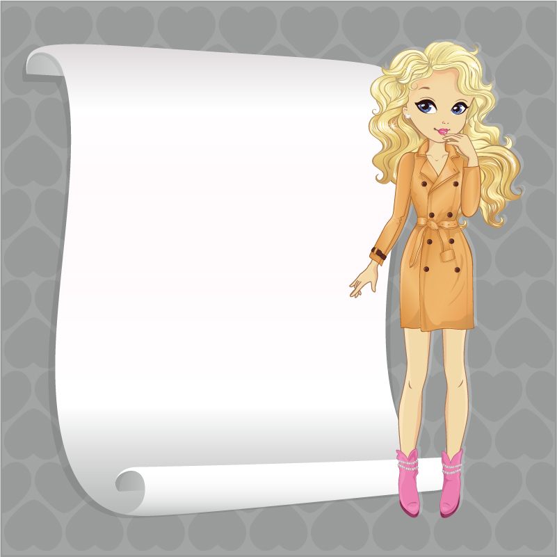 Beautiful girl with blank paper vector 07 paper girl blank beautiful   