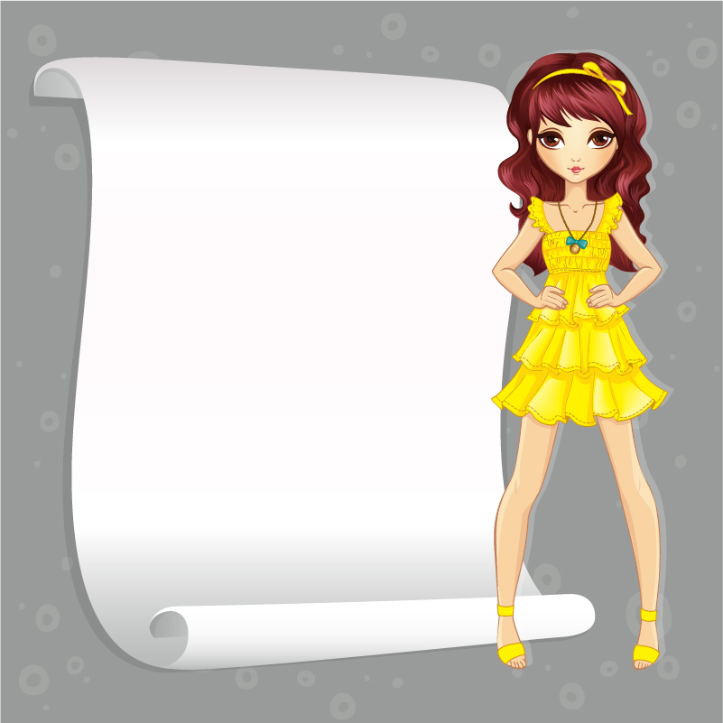 Beautiful girl with blank paper vector 06 paper girl blank beautiful   