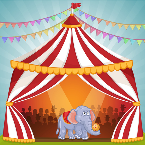 Cartoon circus tent and animals design vector 02 tent Circus cartoon animals   