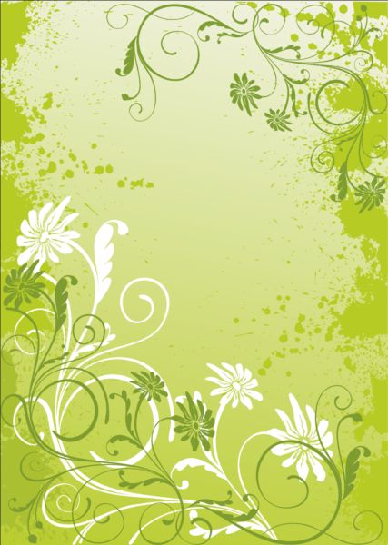 Green decor floral with grunge background vector 04 grunge green floral decor background   