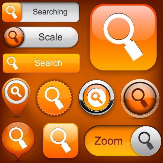 Shining orange search button vector shining search orange button   