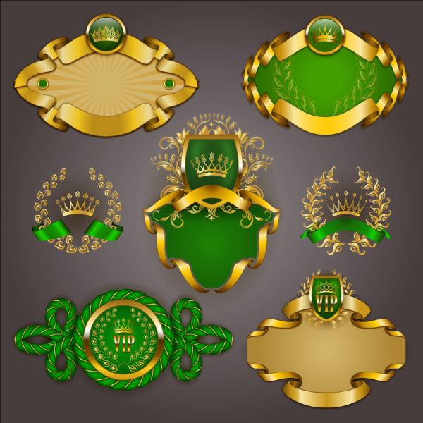 Gold crown VIP labels vector set 07 vip labels gold crown   