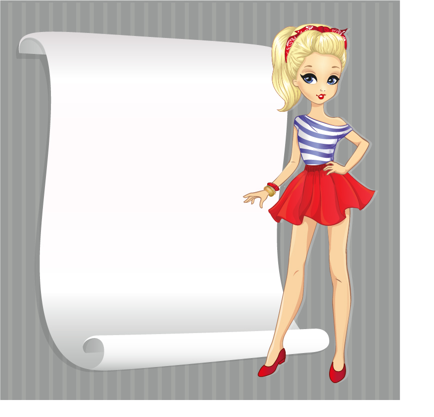 Beautiful girl with blank paper vector 15 paper girl blank beautiful   
