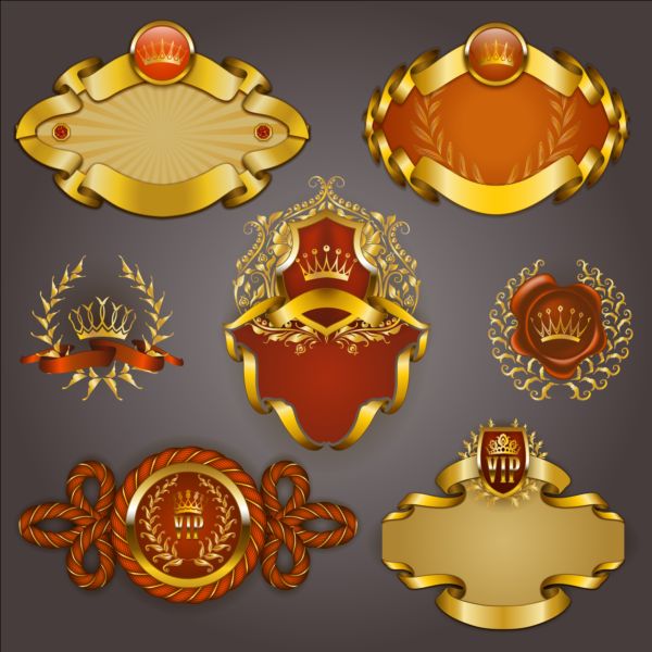 Gold crown VIP labels vector set 06 vip labels gold crown   