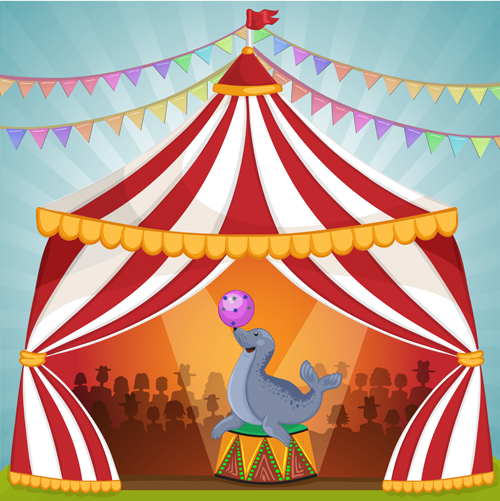 Cartoon circus tent and animals design vector 01 tent Circus cartoon animals   