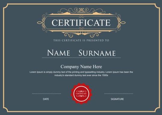 Retro gray certificate template vector 02 template Retro font gray certificate   