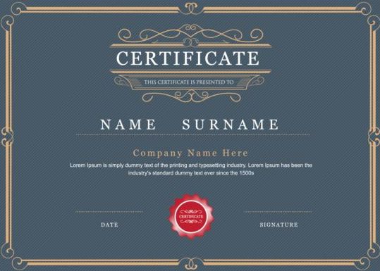 Retro gray certificate template vector 01 template Retro font gray certificate   