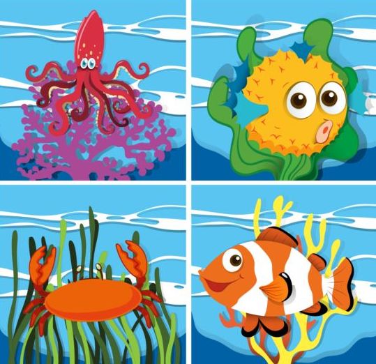 Funny marine animals cartoon vector 05 marine funny cartoon animals   