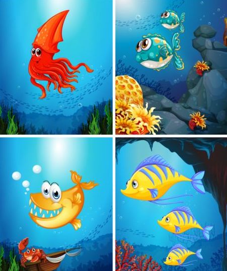 Funny marine animals cartoon vector 04 marine funny cartoon animals   