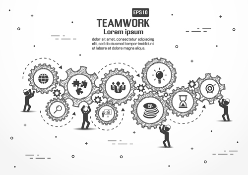 Gearwheel with teamwork template vector 05 template teamwork gearwheel   