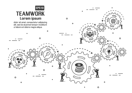 Gearwheel with teamwork template vector 02 template teamwork gearwheel   