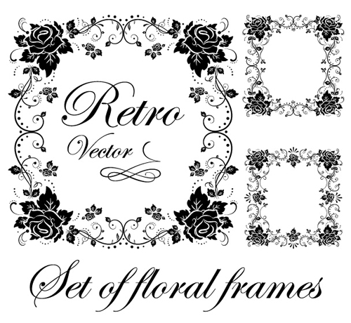 Retro floral decor frame vector Retro font frame floral decor   