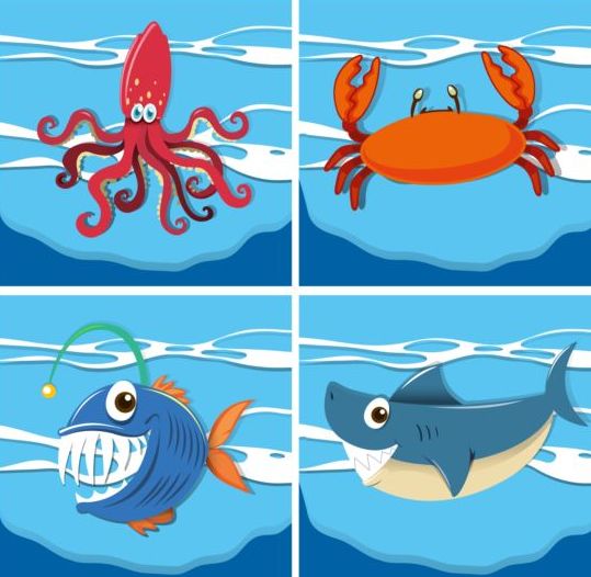 Funny marine animals cartoon vector 01 marine funny cartoon animals   