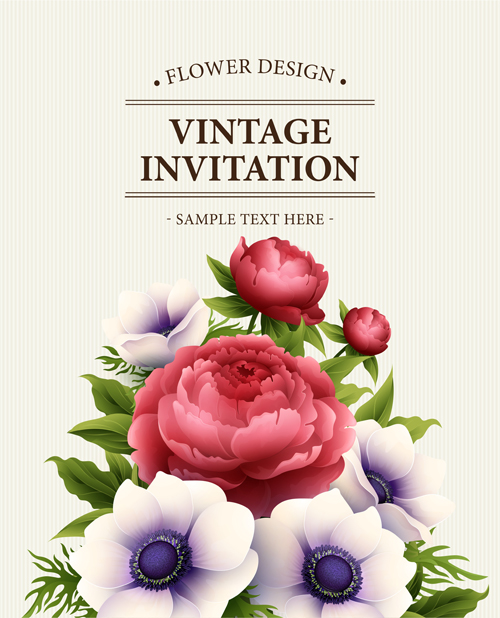 Flower design vintage invitations card vector 04 vintage invitations flower design card   