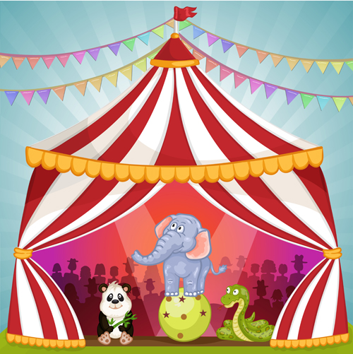 Cartoon circus tent and animals design vector 09 tent Circus cartoon animals   