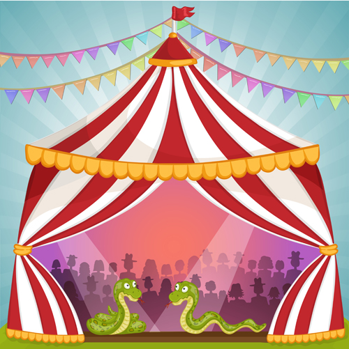 Cartoon circus tent and animals design vector 08 tent Circus cartoon animals   