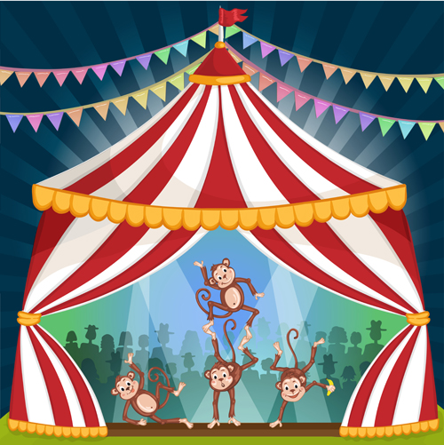 Cartoon circus tent and animals design vector 07 tent Circus cartoon animals   